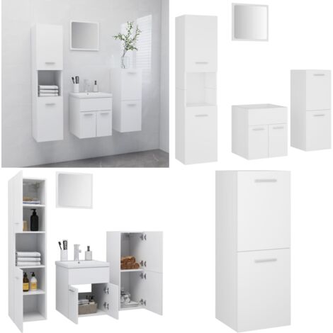 Juego de muebles de baño madera de ingeniería blanco - Armario de baño - Armario alto