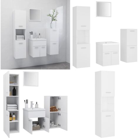 Juego de muebles de baño madera de ingeniería blanco - Armario de baño - Lavabo empotrado