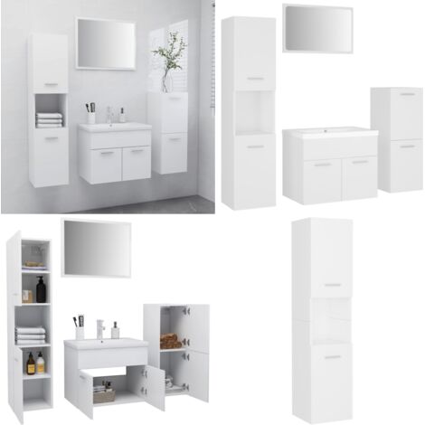 Juego de muebles de baño madera de ingeniería blanco - Armario de baño - Lavabo empotrado