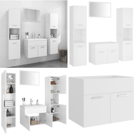 Juego de muebles de baño madera de ingeniería blanco - Armario de lavabo - Espejo de baño