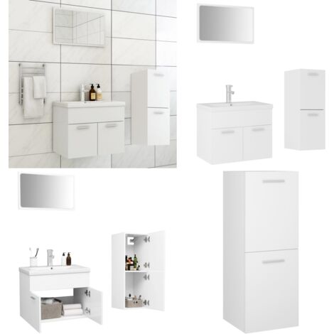 Juego de muebles de baño madera de ingeniería blanco - Baño - Armario de lavabo