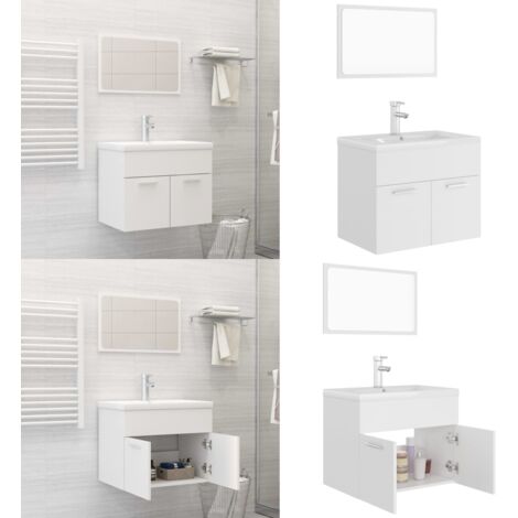 Juego de muebles de baño madera de ingeniería blanco - Lavabo empotrado - Espejo de baño