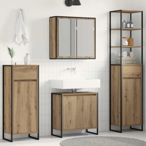 Juego de muebles de baño Roble artesanal Madera de ingeniería