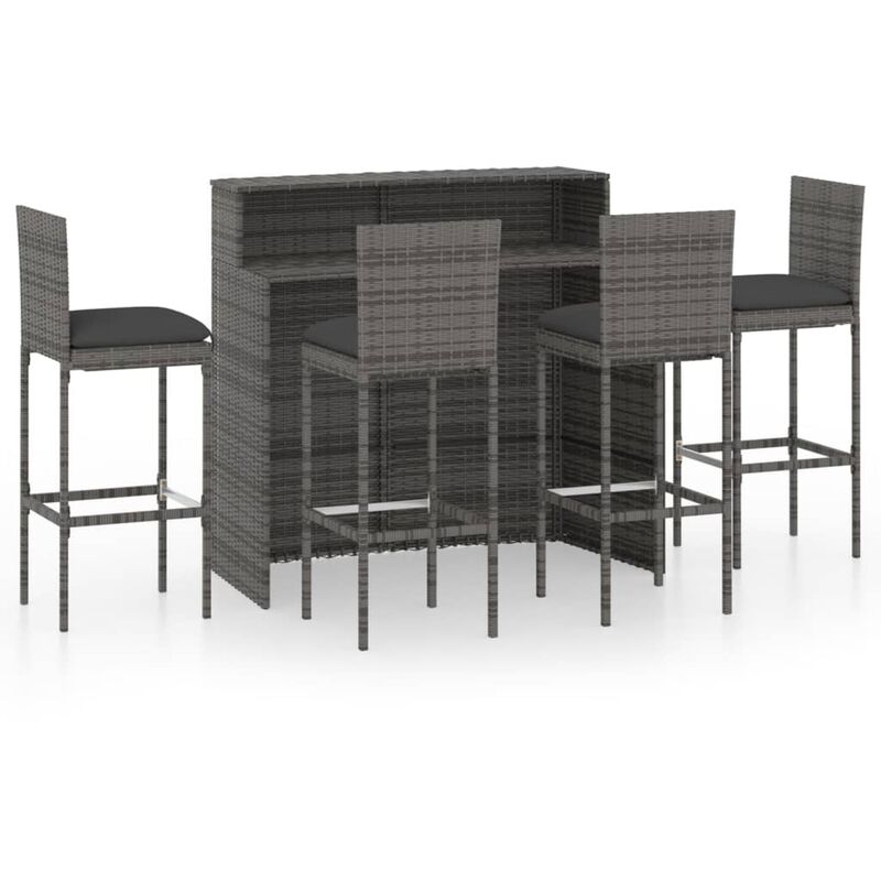 

Juego de muebles de bar de jardín de 5 piezas y cojines gris