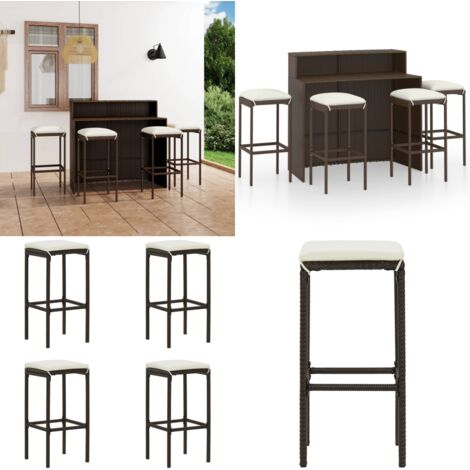 Juego de muebles de bar para jardín 5 piezas y cojines marrón - Bar - Muebles de jardín