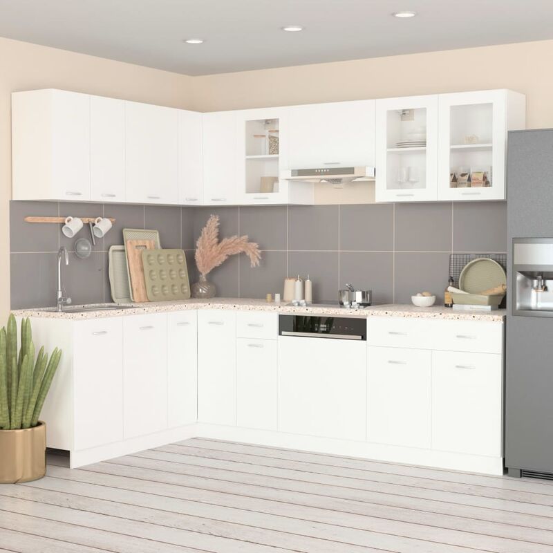 

Juego de muebles de cocina 11 piezas aglomerado blanco - Blanco