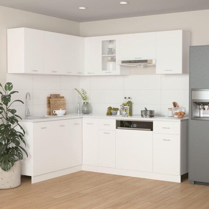 

Juego de muebles de cocina 11 piezas aglomerado blanco - Blanco