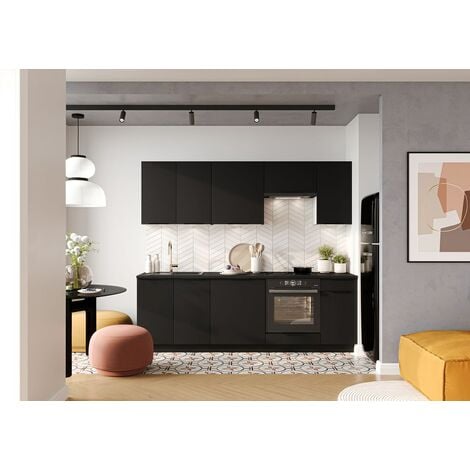Genérico Muebles de Cocina Completa Color Madera y Negro 180 y 240 cms  Encimera incluida ref-02 : : Hogar y cocina