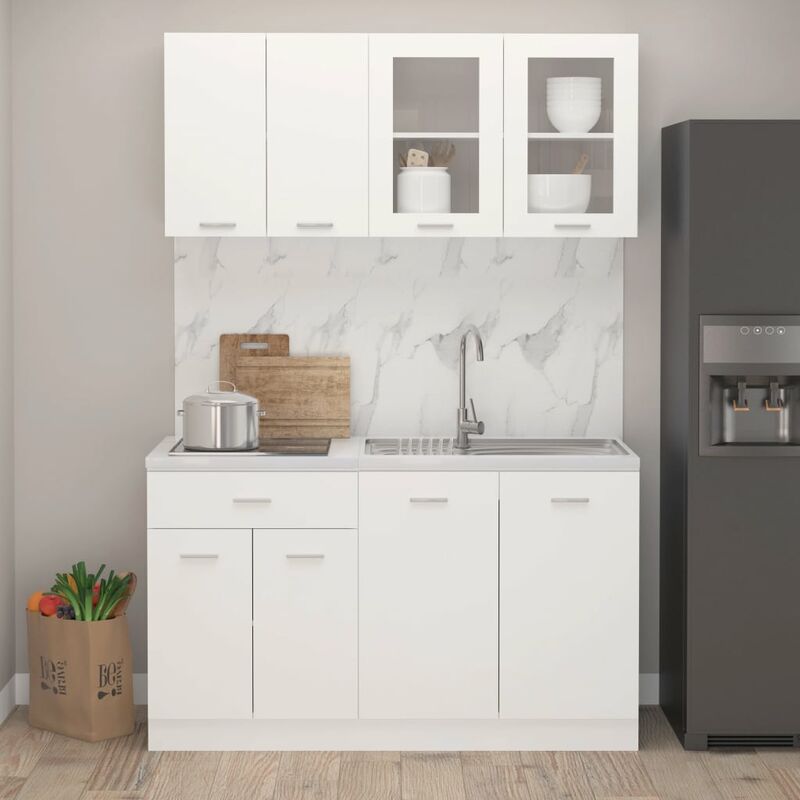 

Juego de muebles de cocina 4 piezas aglomerado blanco - Blanco