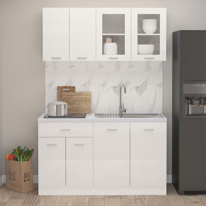 

Juego de muebles de cocina 4 piezas aglomerado blanco brillo