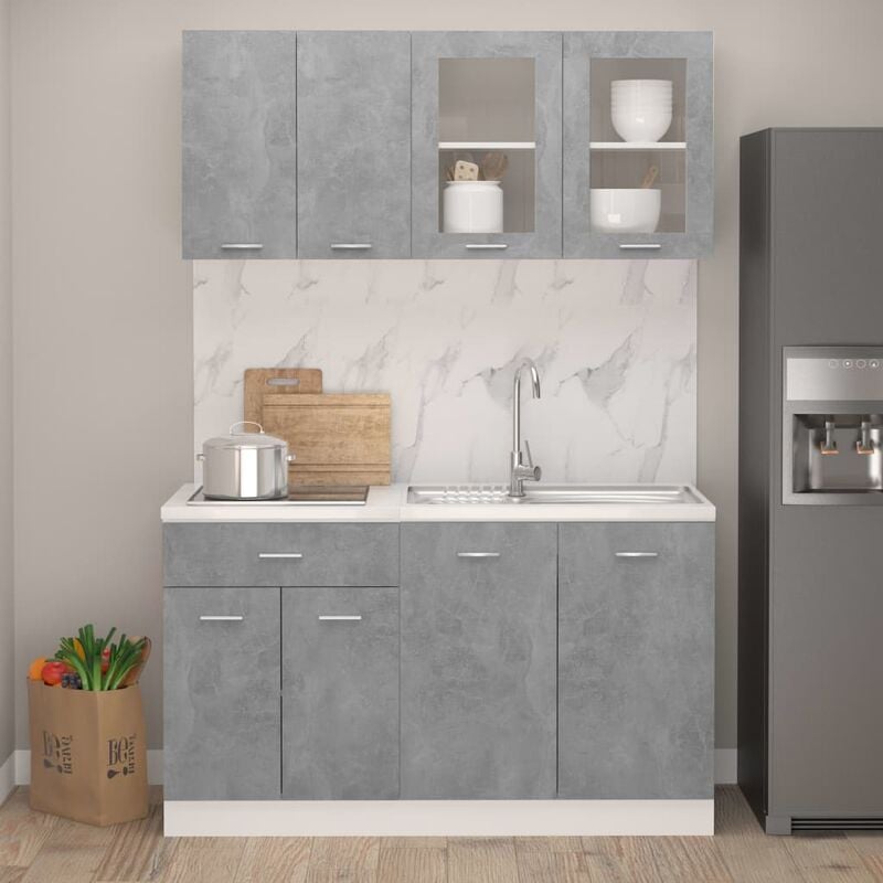 

Juego de muebles de cocina 4 piezas aglomerado gris hormigón - Gris