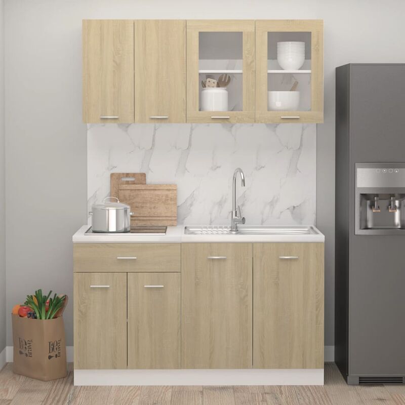 

Juego de muebles de cocina 4 piezas aglomerado roble Sonoma - Marrón