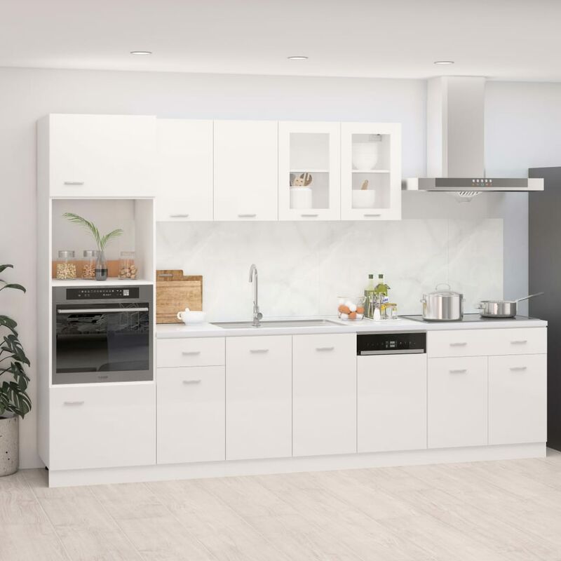 

Juego de muebles de cocina 7 piezas aglomerado blanco brillo - Blanco