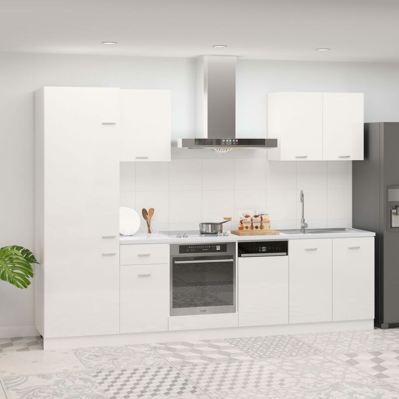 

Juego de muebles de cocina 7 piezas aglomerado blanco brillo - Blanco