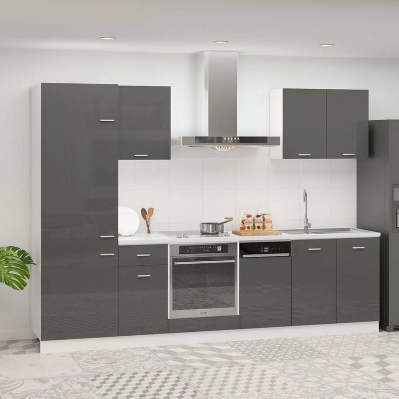 

Happyshopping - Juego de muebles de cocina 7 piezas aglomerado gris brillo