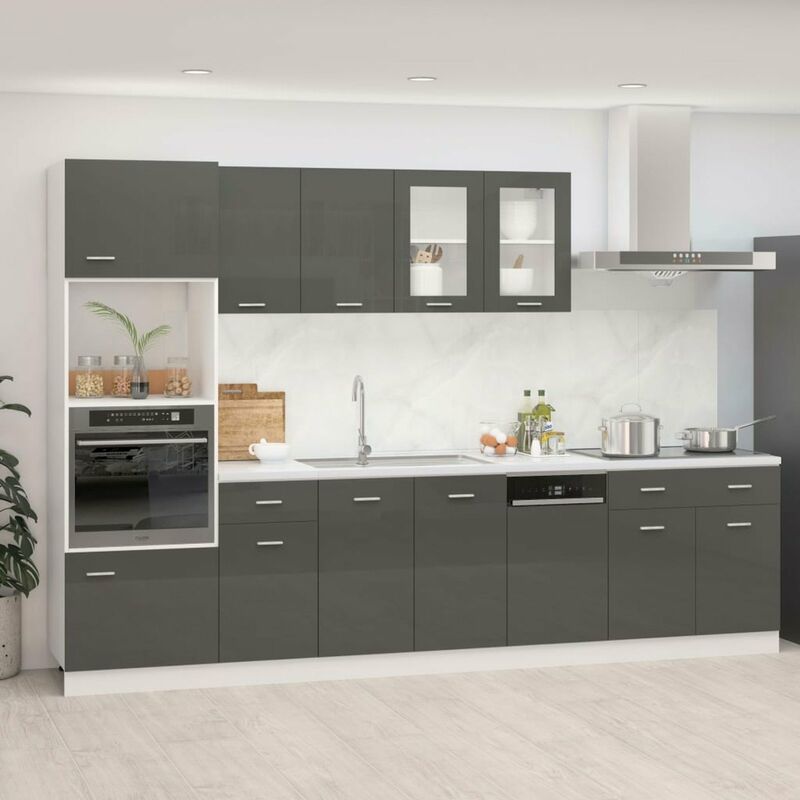 

Juego de muebles de cocina 7 piezas aglomerado gris brillo