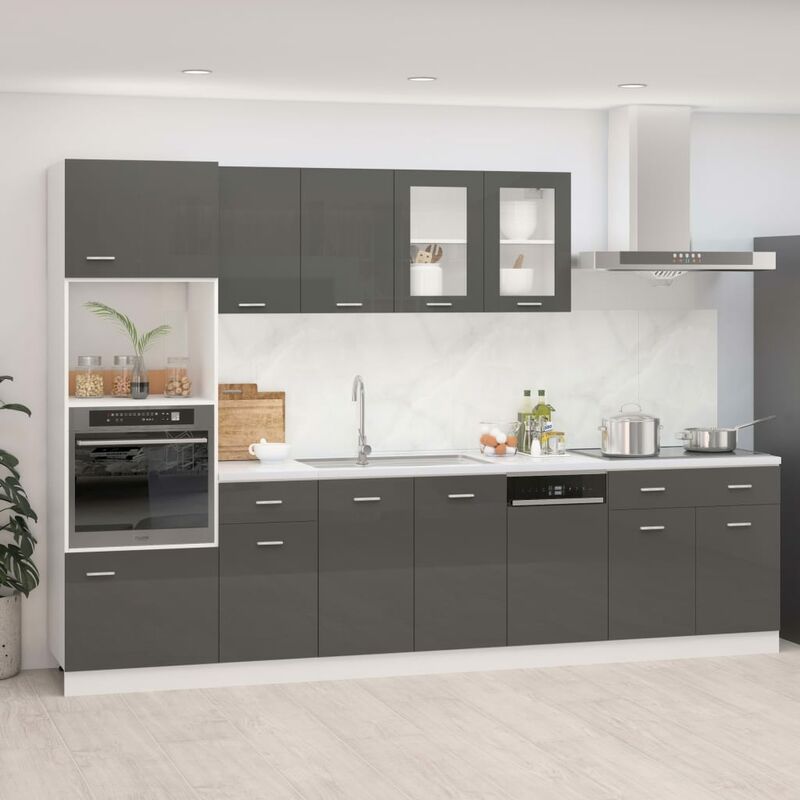 

Juego de muebles de cocina 7 piezas aglomerado gris brillo