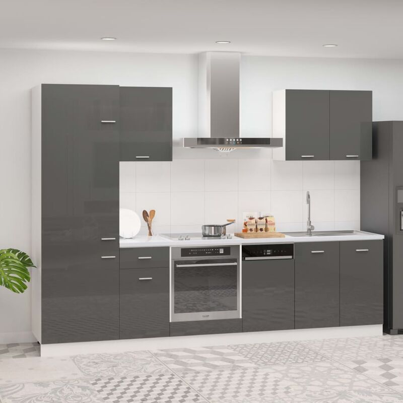 

Juego de muebles de cocina 7 piezas aglomerado gris brillo - Gris