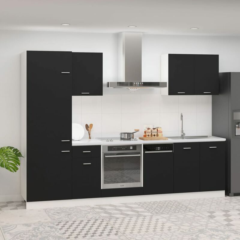 

Juego de muebles de cocina 7 piezas aglomerado negro - Negro