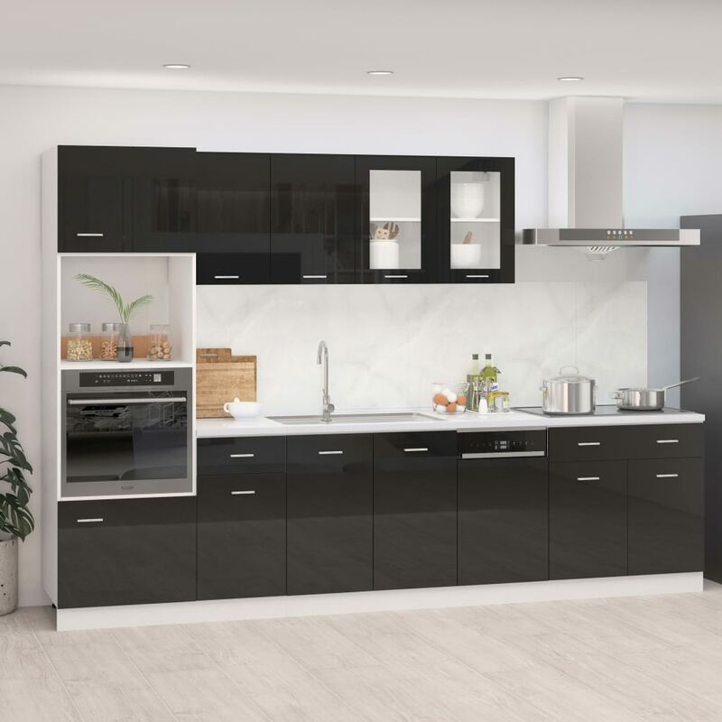 

Juego de muebles de cocina 7 piezas aglomerado negro brillo