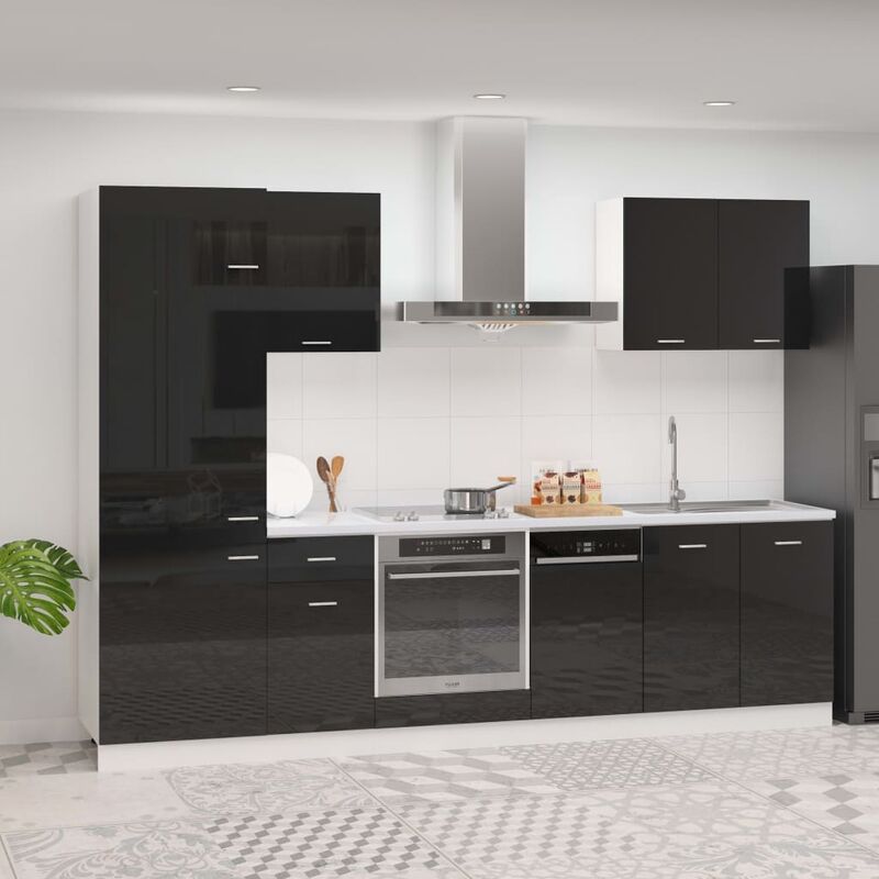 

Juego de muebles de cocina 7 piezas aglomerado negro brillo - Negro
