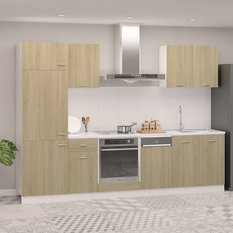 

Juego de muebles de cocina 7 piezas aglomerado roble Sonoma - Marrón