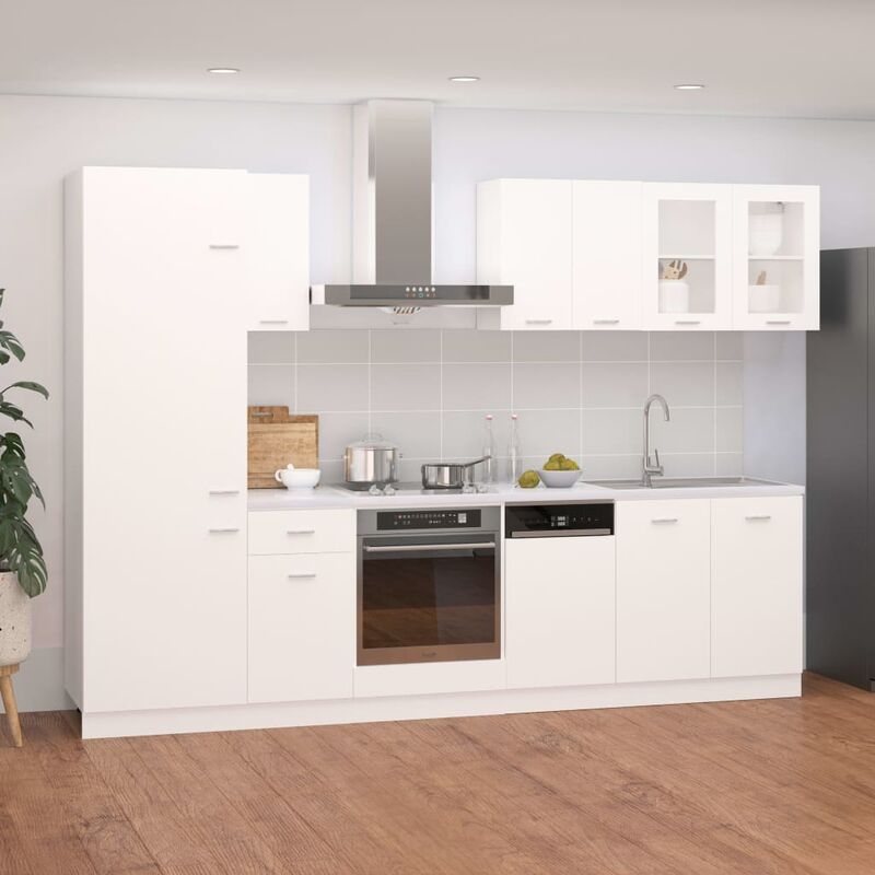 

Juego de muebles de cocina 8 piezas aglomerado blanco - Blanco