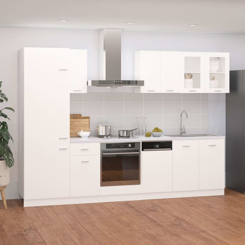 

Juego de muebles de cocina 8 piezas aglomerado blanco brillo - Blanco