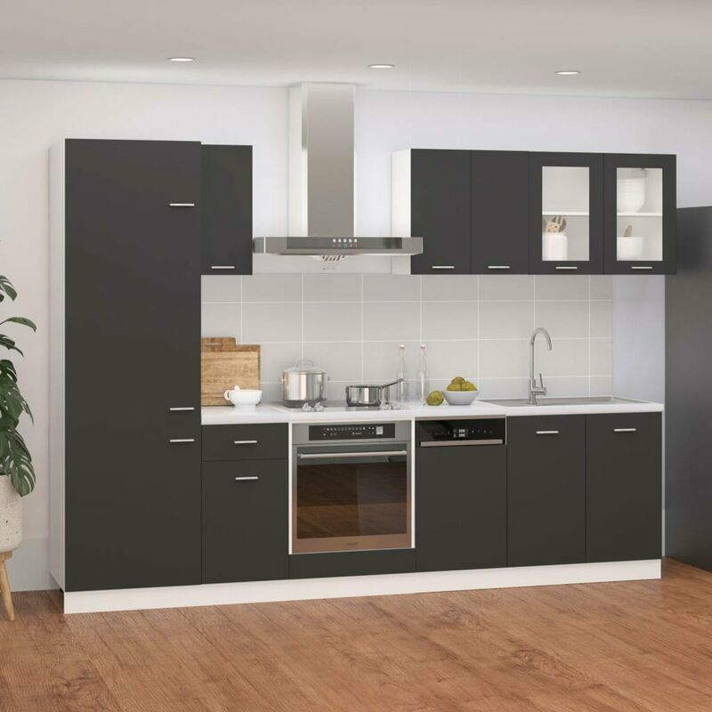

Happyshopping - Juego de muebles de cocina 8 piezas aglomerado gris