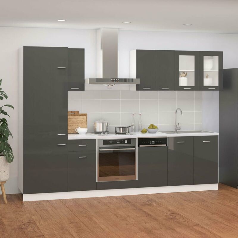 

Juego de muebles de cocina 8 piezas aglomerado gris brillo