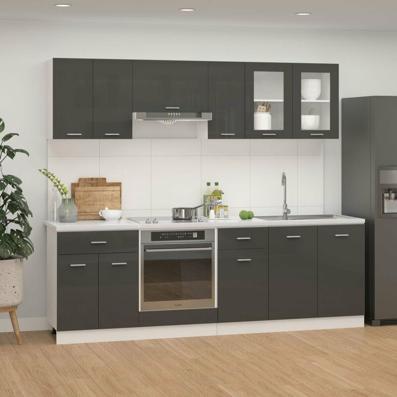 

Juego de muebles de cocina 8 piezas aglomerado gris brillo