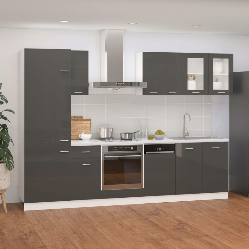 

Juego de muebles de cocina 8 piezas aglomerado gris brillo