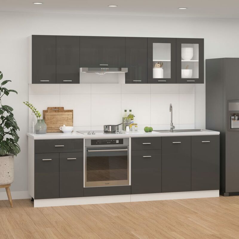 

Juego de muebles de cocina 8 piezas aglomerado gris brillo