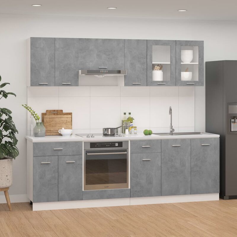 

Juego de muebles de cocina 8 piezas aglomerado gris hormigón - Gris