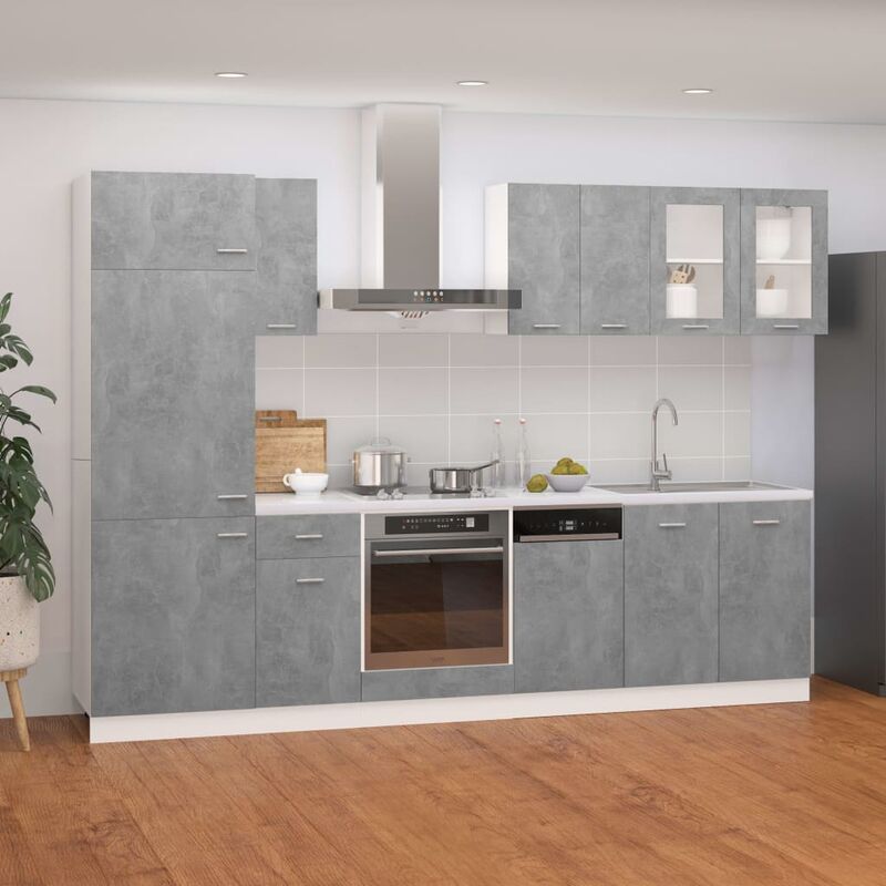 

Juego de muebles de cocina 8 piezas aglomerado gris hormigón - Gris