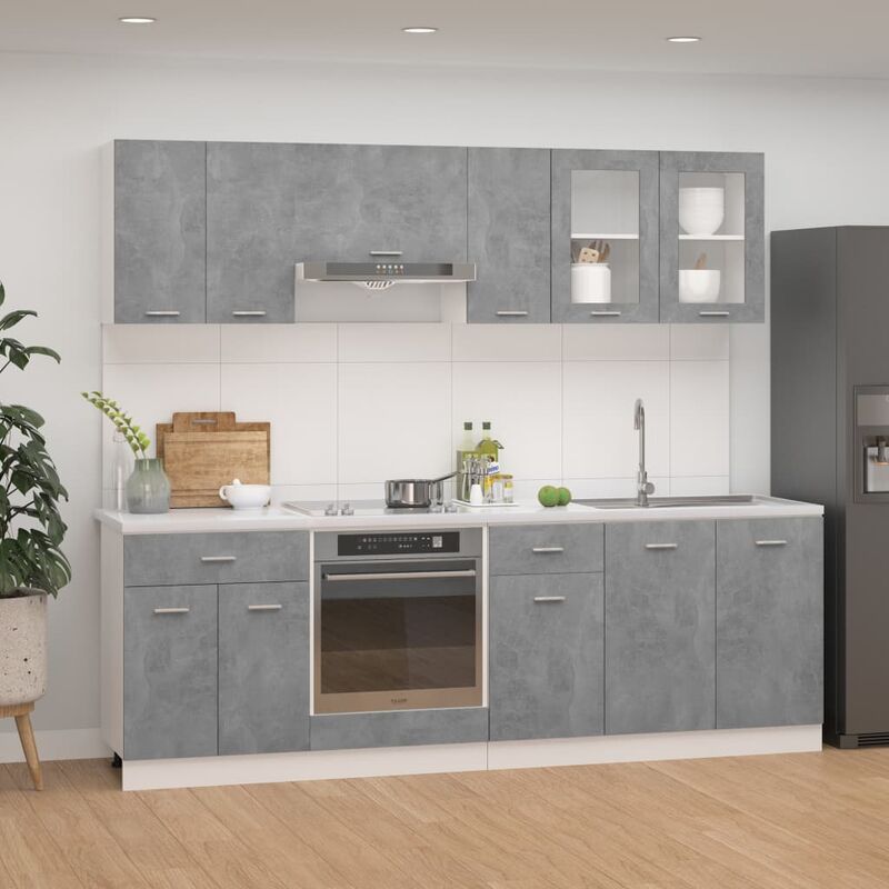 

Juego de muebles de cocina 8 piezas aglomerado gris hormigón