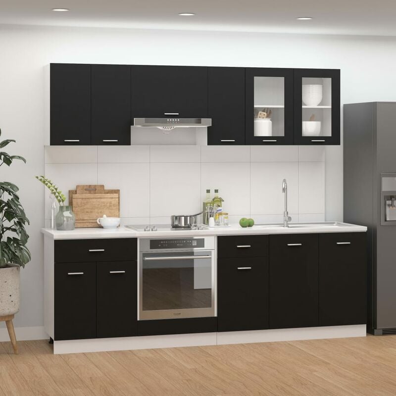 

Juego de muebles de cocina 8 piezas aglomerado negro