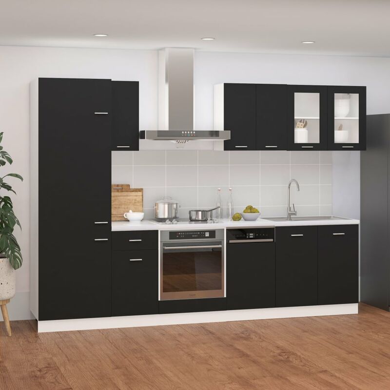 

Juego de muebles de cocina 8 piezas aglomerado negro - Negro