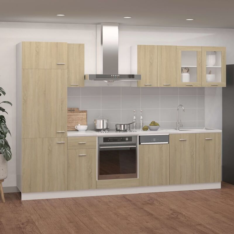 

Juego de muebles de cocina 8 piezas aglomerado roble Sonoma - Marrón