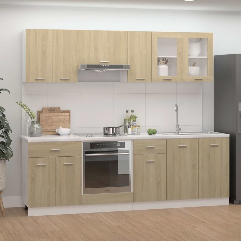 

Juego de muebles de cocina 8 piezas aglomerado roble Sonoma - Marrón
