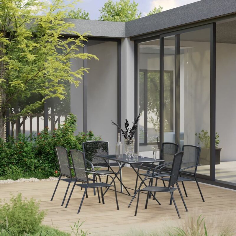 

Juego de muebles de comedor de jardín 7 piezas acero antracita