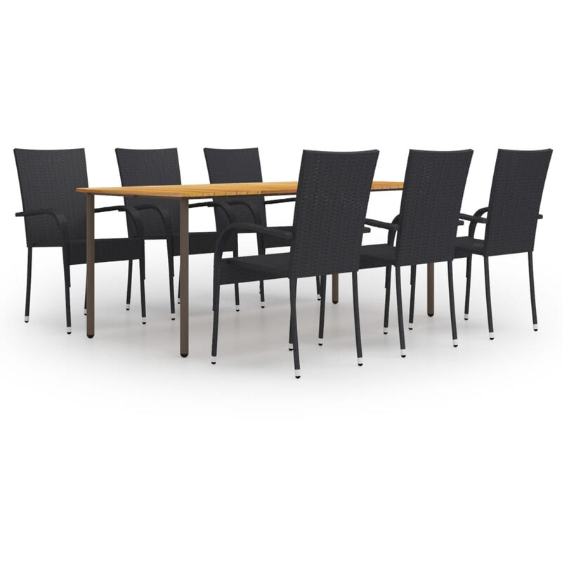 

Juego de muebles de comedor de jardin 7 piezas ratan PE negro