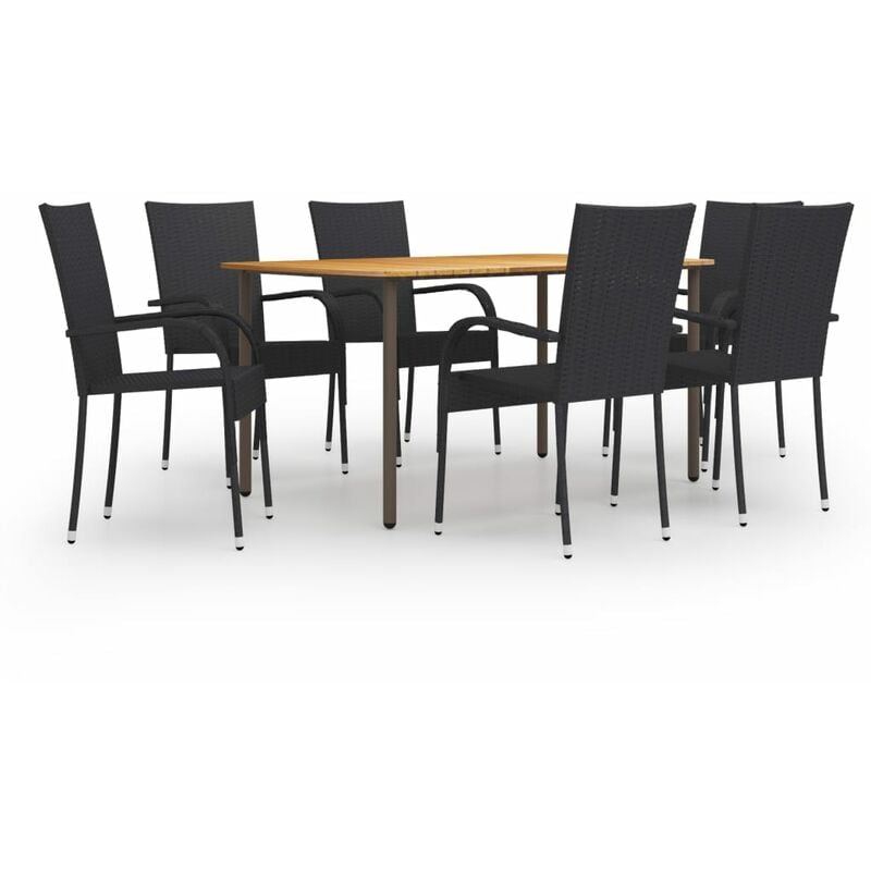 

BHD - Juego de muebles de comedor de jardín 7 piezas ratán PE negro