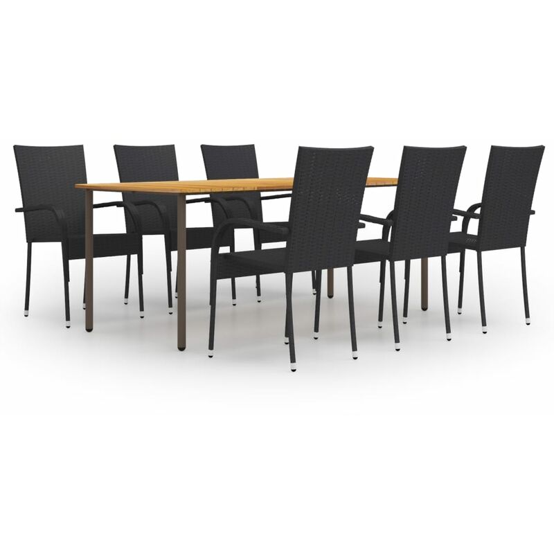 

Juego de muebles de comedor de jardín 7 piezas ratán PE negro