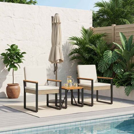 Juego de muebles de exterior con cojín 3 pcs Beige y crema