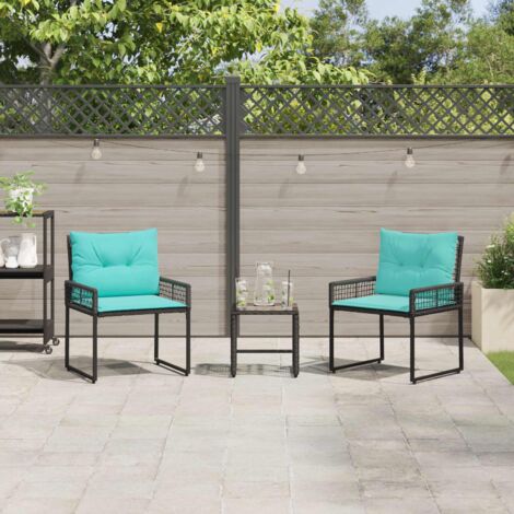 Juego de muebles de exterior con cojín 3 pcs Negro y Turquesa