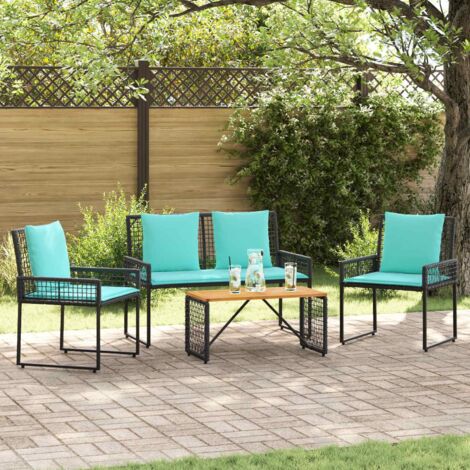 Juego de muebles de exterior con cojín 4 pcs Negro y Turquesa