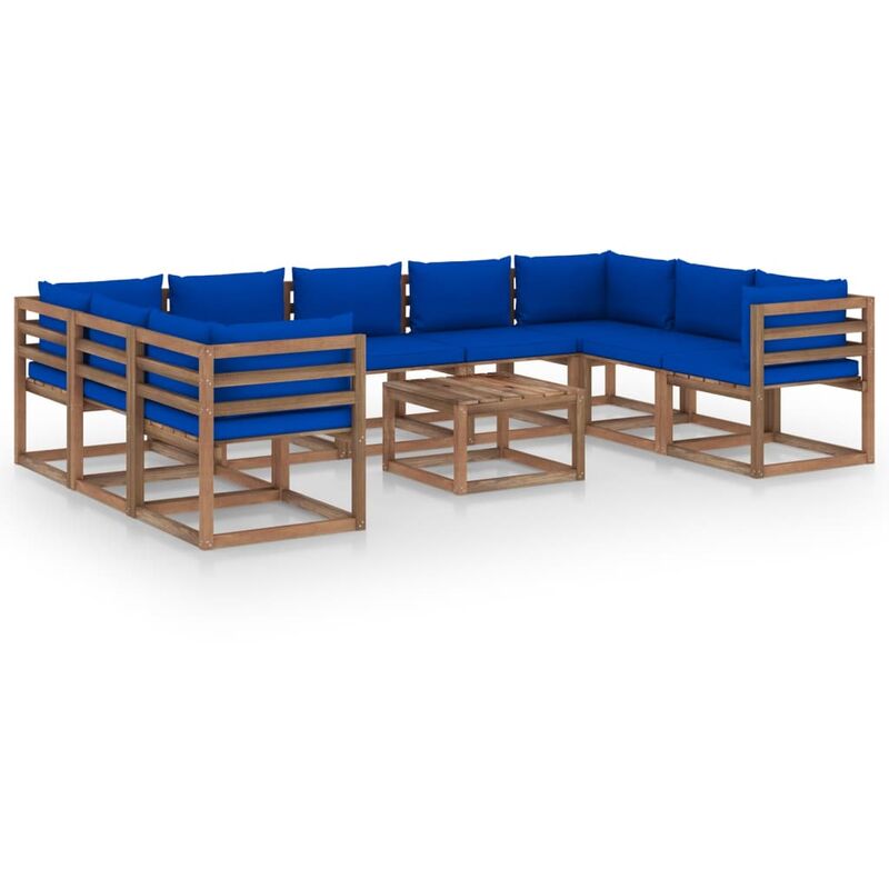 

Juego de muebles de jardín 10 piezas con cojines azul