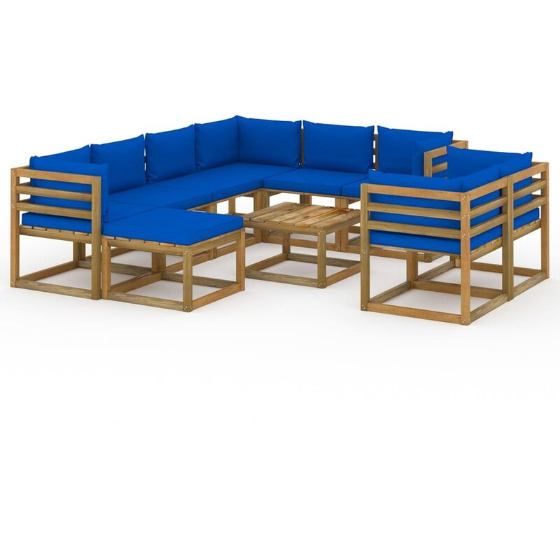 

Juego de muebles de jardín 10 piezas con cojines azul
