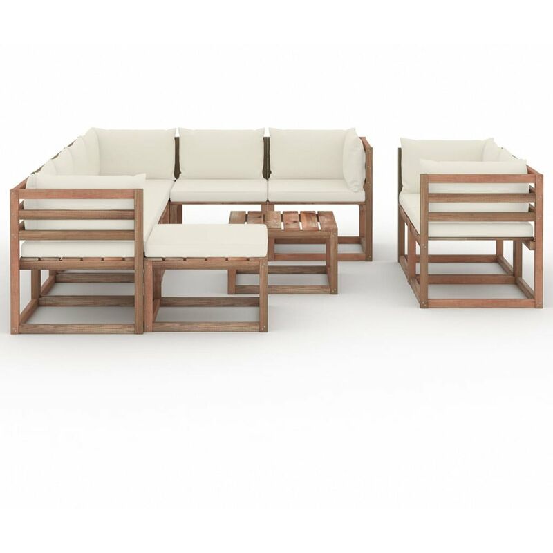 

Happyshopping - Juego de muebles de jardin 10 piezas con cojines crema